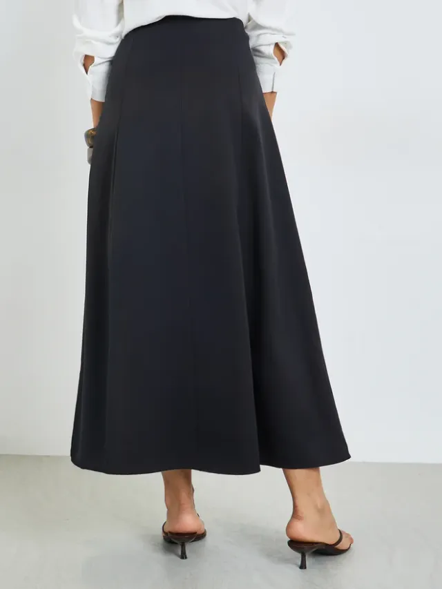 Styli Solid A-Line Maxi Skirt Beige – image 4