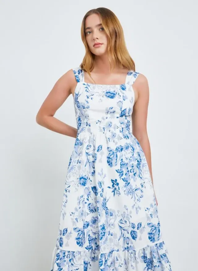 Floral Square Neck Cami Midi Dress Blue – image 2