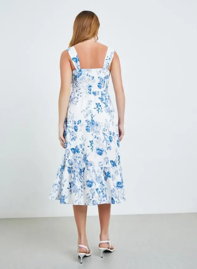 Floral Square Neck Cami Midi Dress Blue – image 5