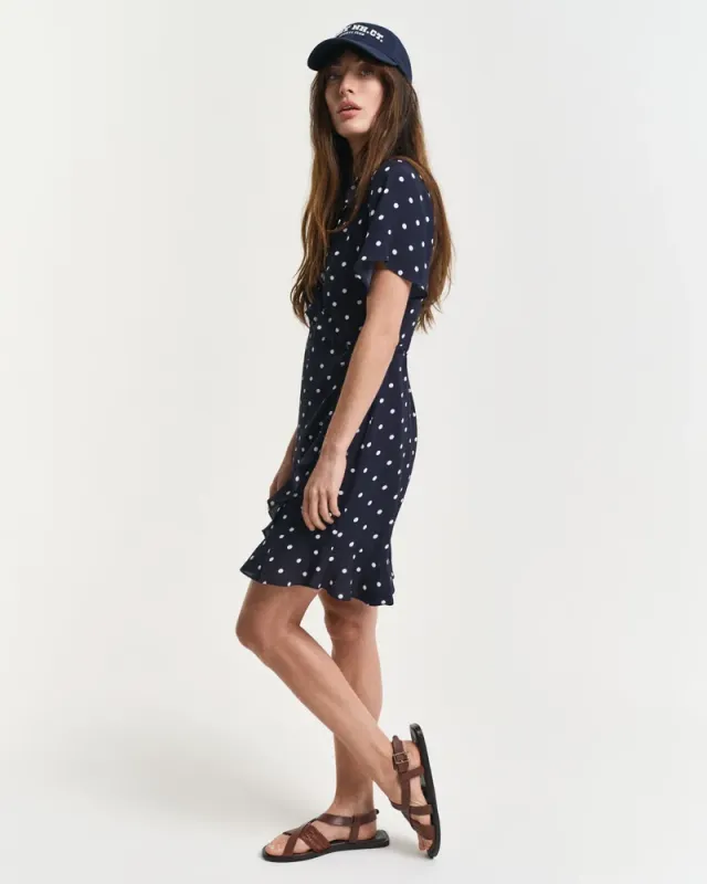 Navy Blue Viscose Dot Print Wrap Dress - Knee Length – image 4