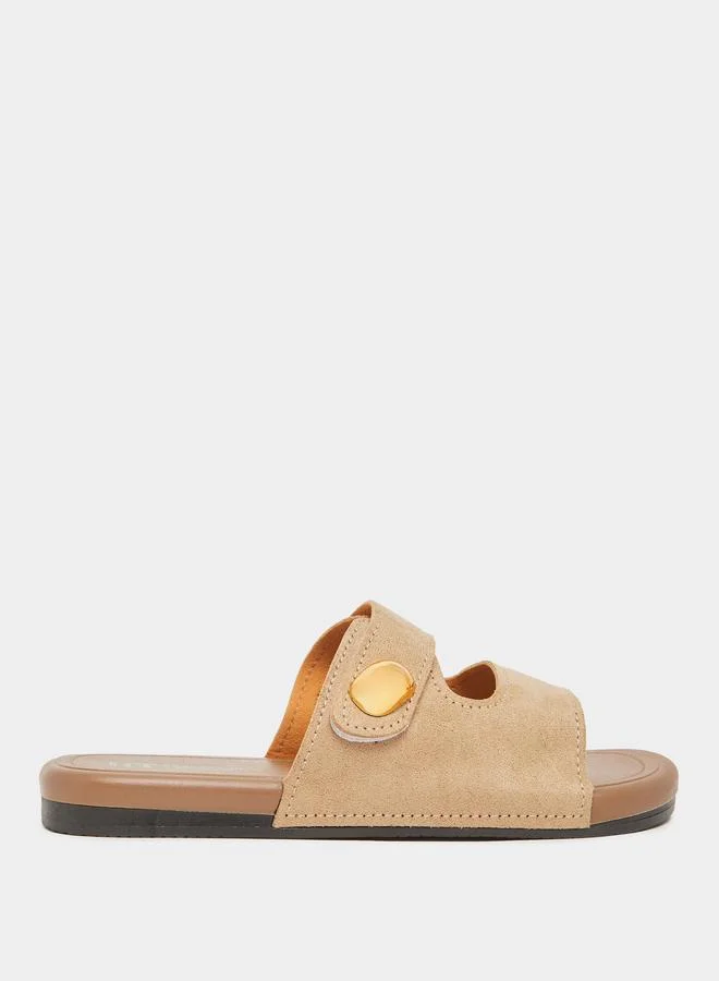 Suede Comfort Slide Sandals Tan