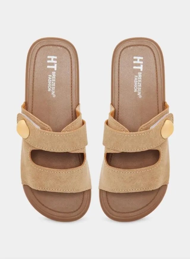 Suede Comfort Slide Sandals Tan – image 3