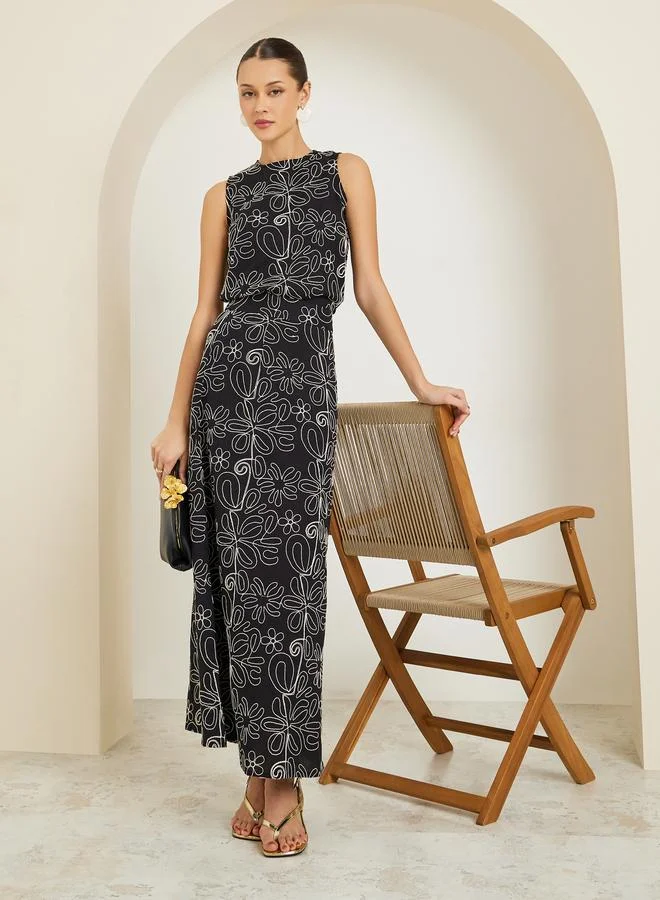 Embroidered Maxi Skirt Black