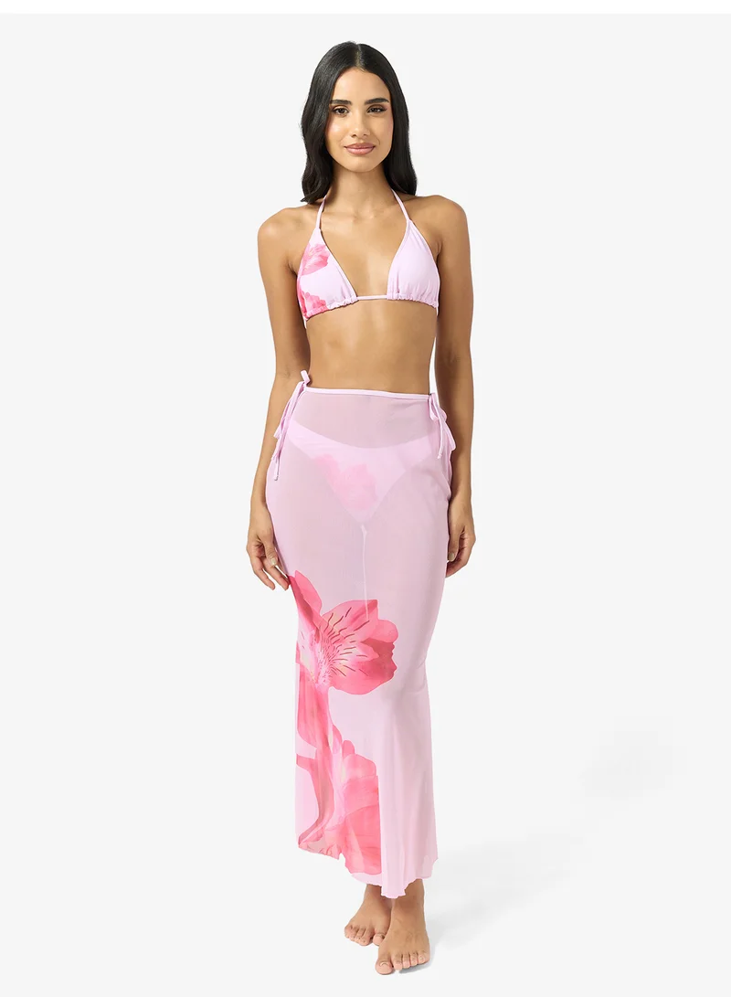 Floral 3-Piece Bikini & Cover-Up Skirt Set