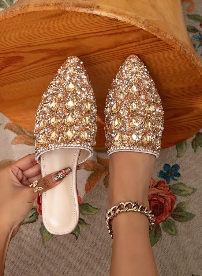 Embellished Pointed Toe Slip-On Flat Sandals