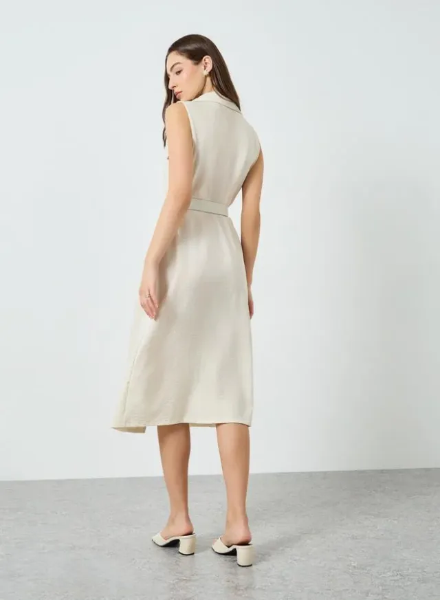 Women's Sleeveless Starfish Midi Dress, Beige – image 4