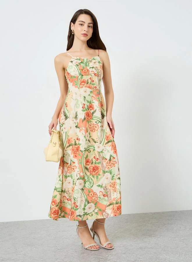 Floral Print Ruched Cami Maxi Dress