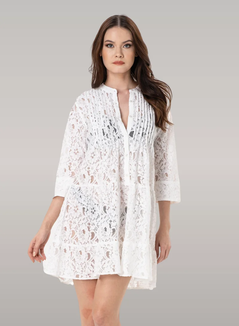 Lace Button Front Tiered Tunic