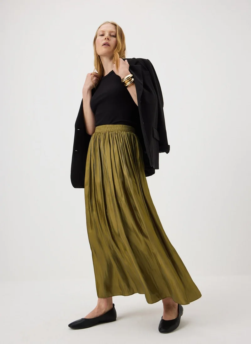 Et Vous Pleated Midi Skirt Olive