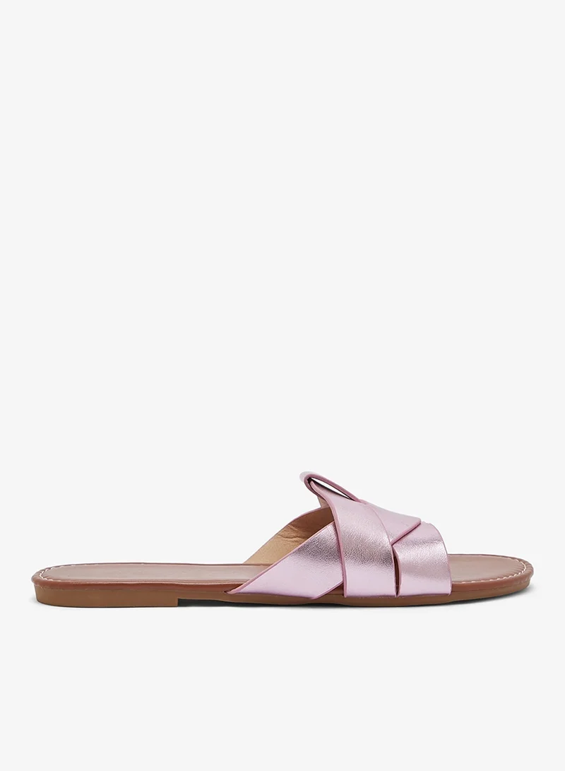 Woven Detail Flat Sandals Metallic