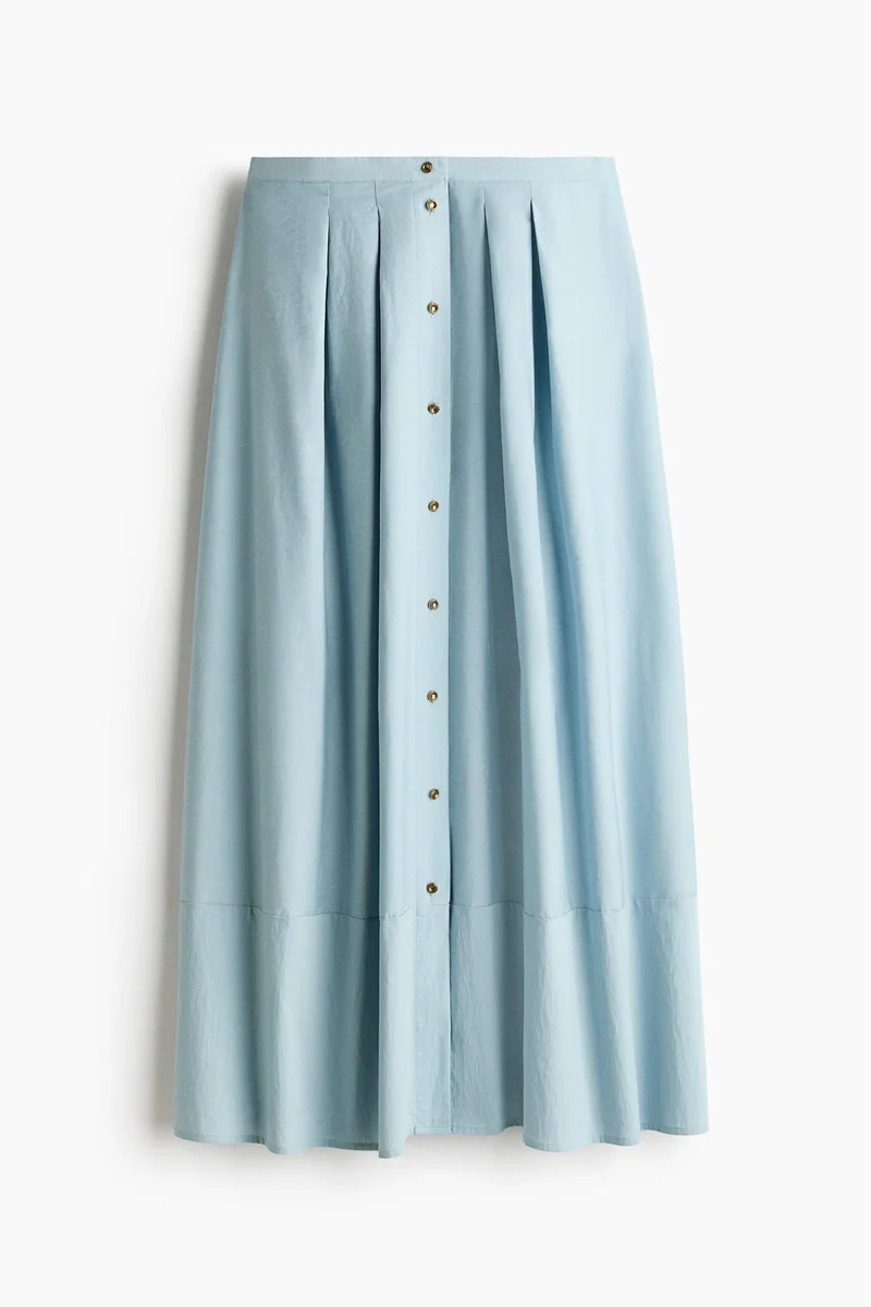Pleated Button-Front Skirt