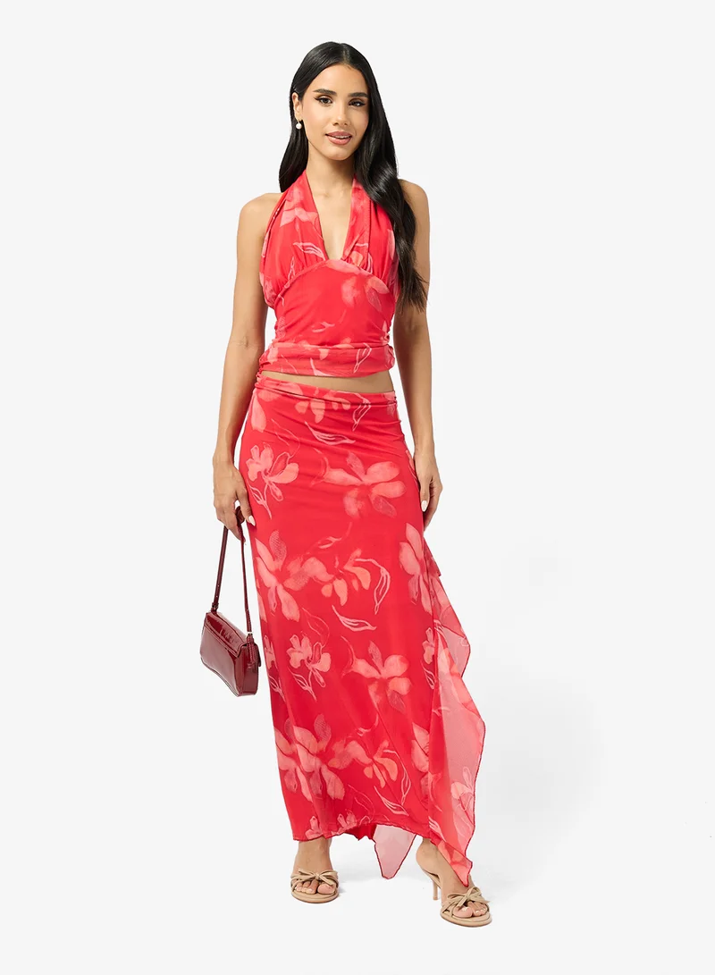 Floral Halter Top & Maxi Skirt Set