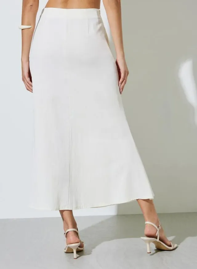 Embroidered Flared Maxi Skirt, Off White – image 4