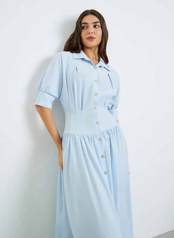 Shirt Midi Dress Blue