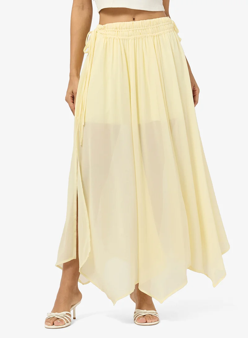 Pleated Asymmetrical Midi Skirt