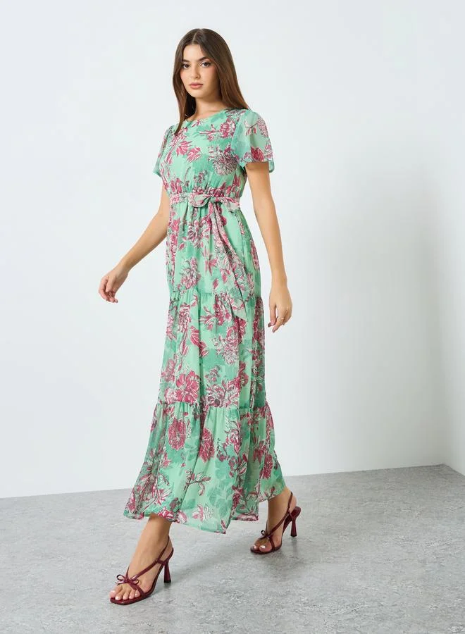 Floral Tiered Maxi Dress Green