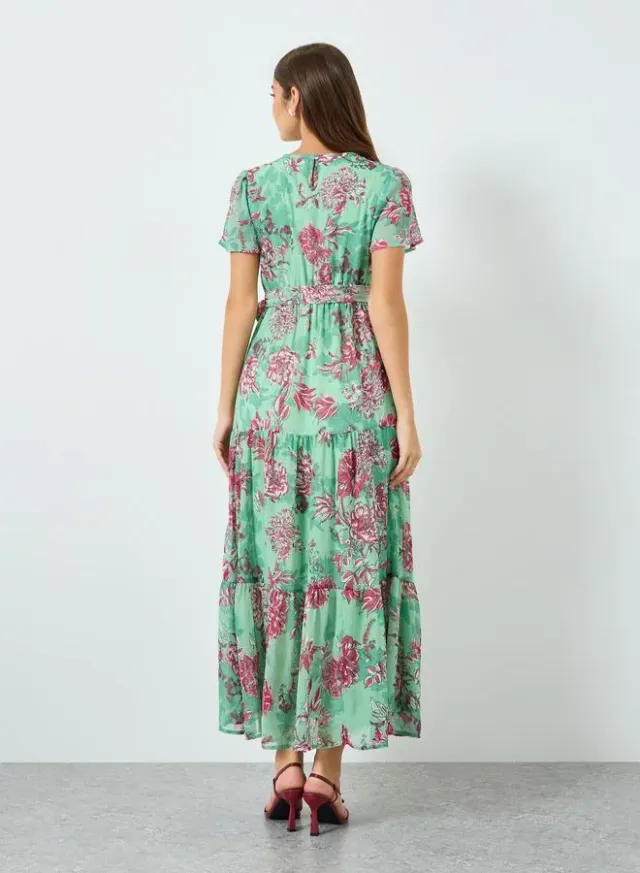 Floral Tiered Maxi Dress Green – image 4