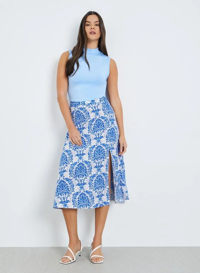 Fitted Top Floral Skirt Co-ord Set Blue
