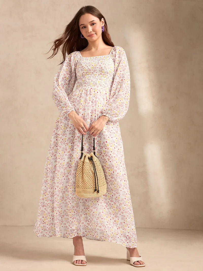 Printed Maxi Dress White