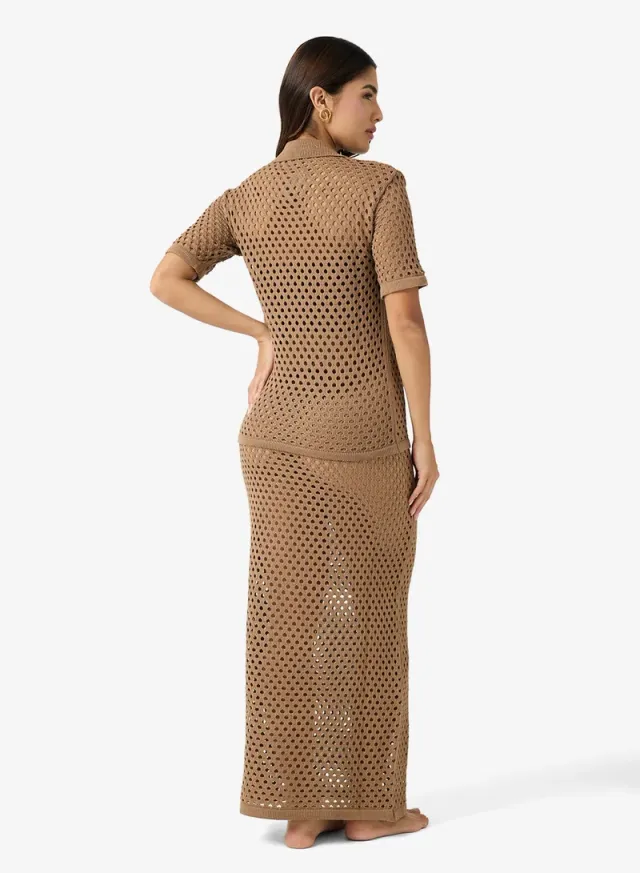 Crochet Button Down Shirt Maxi Skirt Set – image 3