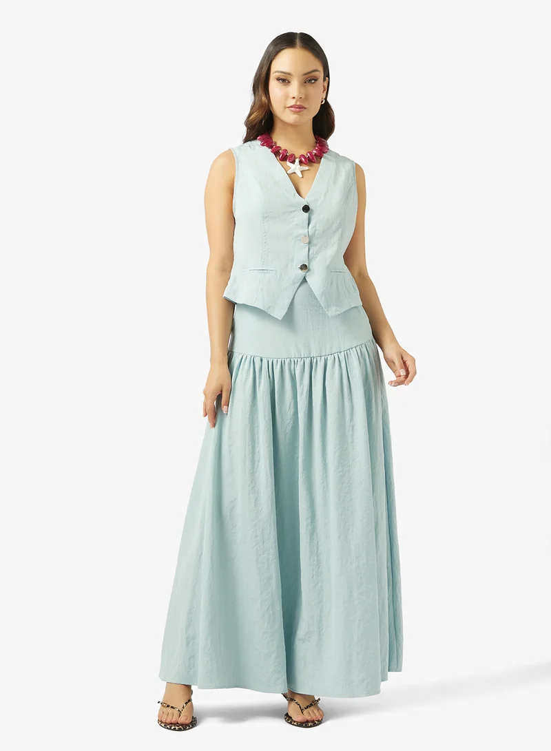 Button Up Vest A-Line Skirt Coord Set