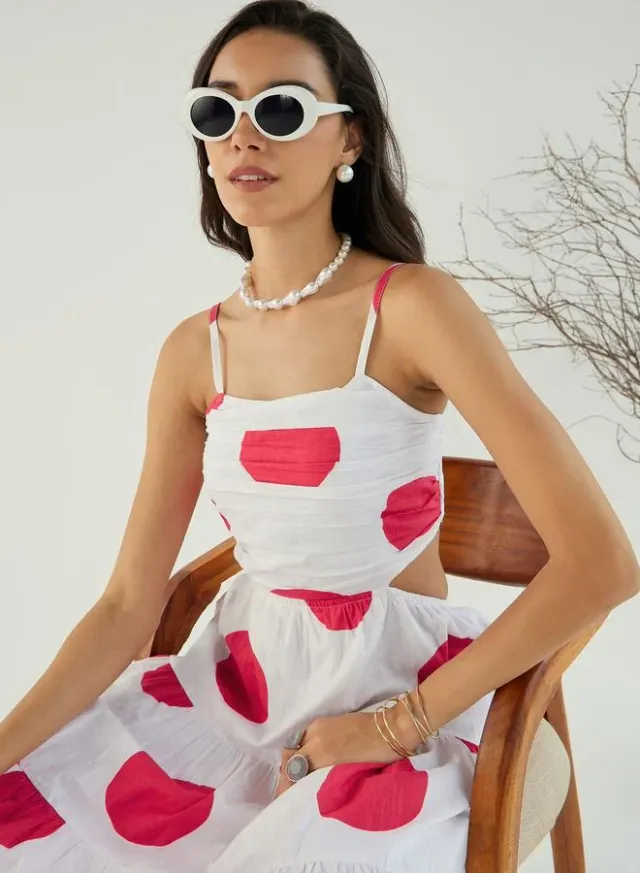 Sassafras Back Cut-Out Polka Dot Midi Dress White – image 4