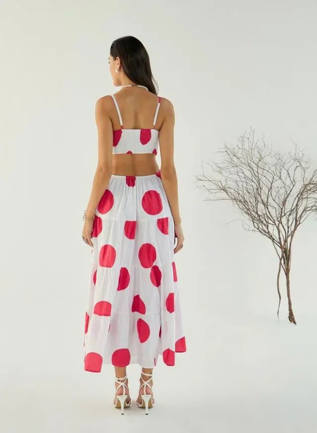 Sassafras Back Cut-Out Polka Dot Midi Dress White – image 5