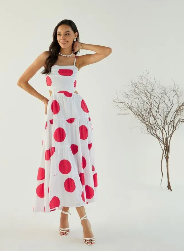 Sassafras Back Cut-Out Polka Dot Midi Dress White – image 6
