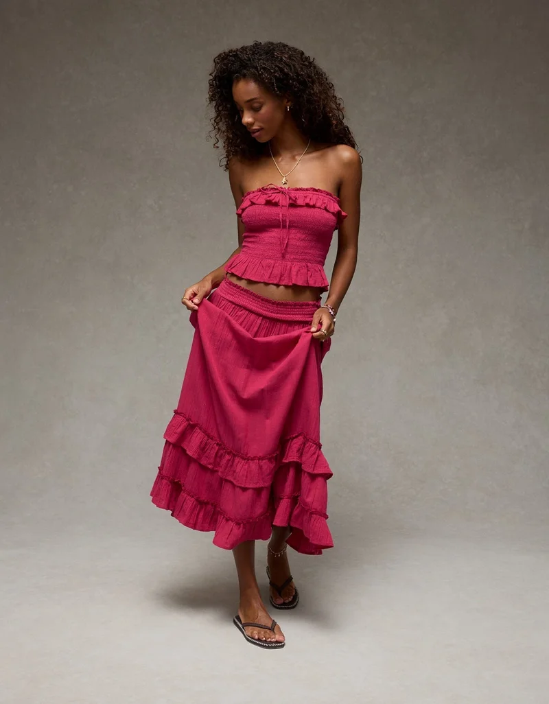 AE Mid-Rise Tiered Ruffle Maxi Skirt