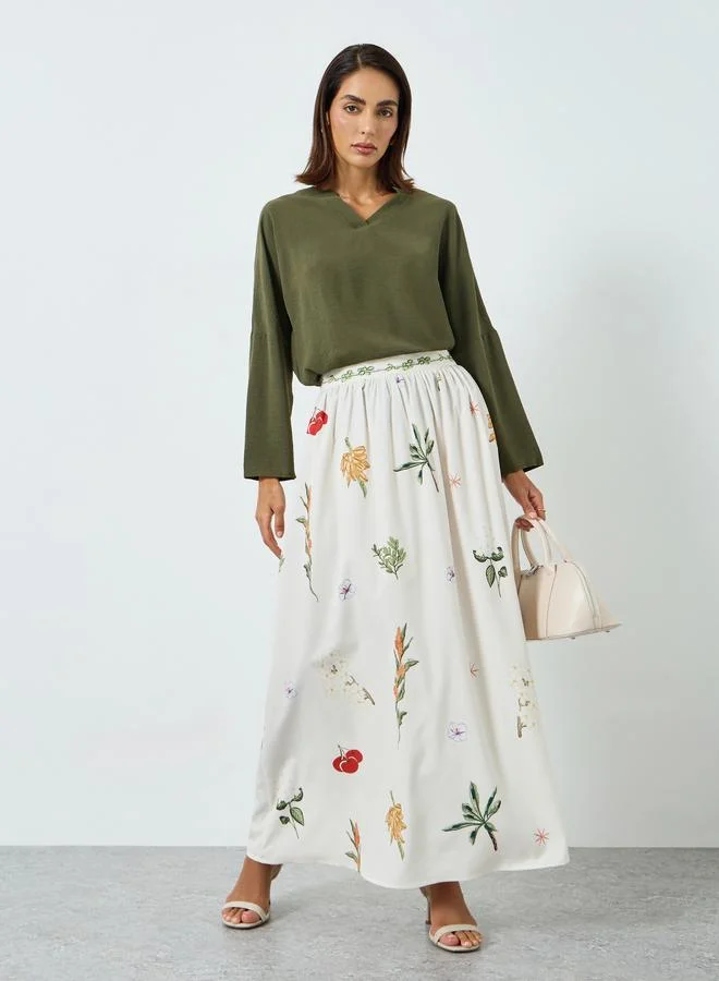 Floral Print A-Line Maxi Skirt