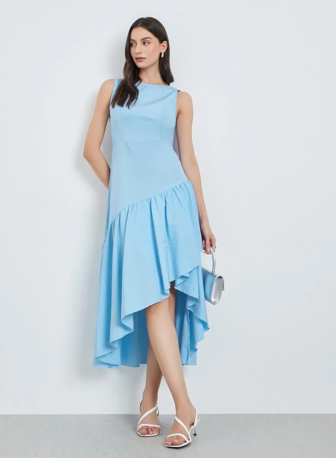 Sleeveless Ruffle Hem Midi Dress, Blue