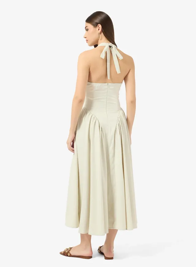 Off-White Halter Neck Fit & Flare Midi Dress – image 2