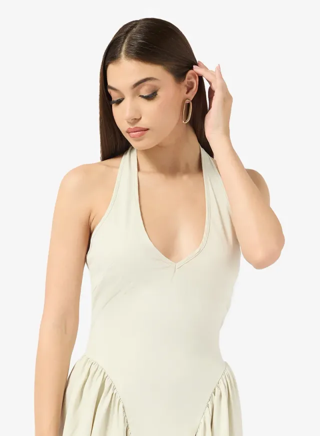 Off-White Halter Neck Fit & Flare Midi Dress – image 3