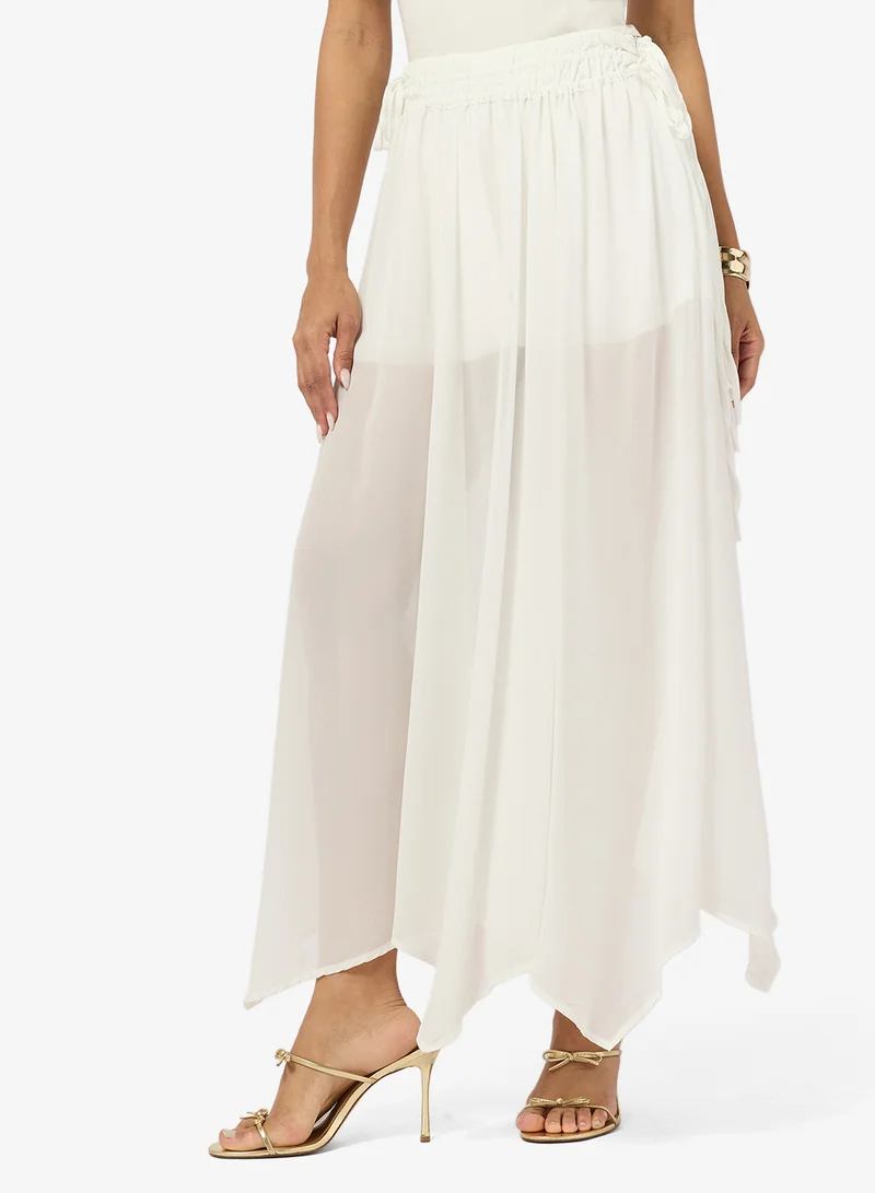Pleated Asymmetric Midi Skirt