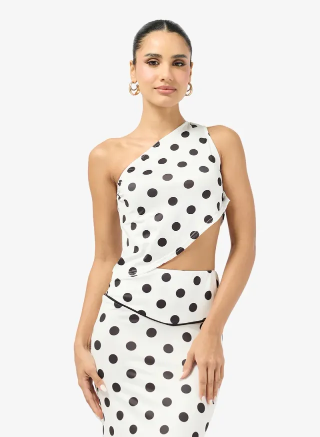 Polka Dot One Shoulder Top & Maxi Skirt Co-ord Set – image 3