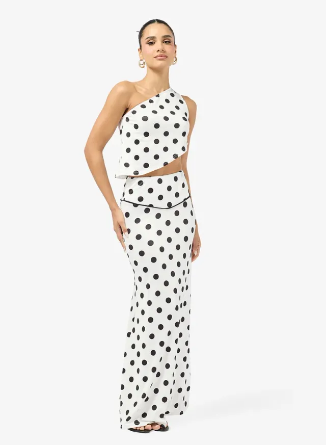Polka Dot One Shoulder Top & Maxi Skirt Co-ord Set – image 5