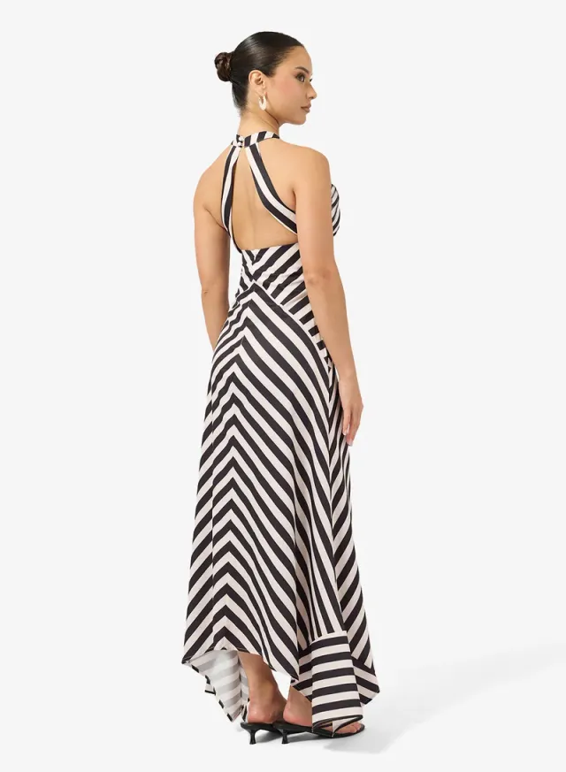 Black and White Striped Halter Neck Maxi Dress – image 2