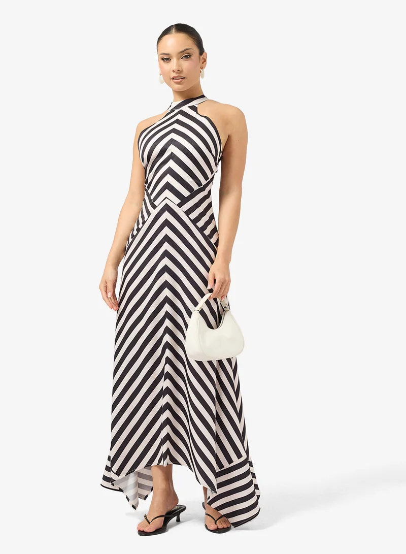 Monochrome Stripe Halter A-Line Dress