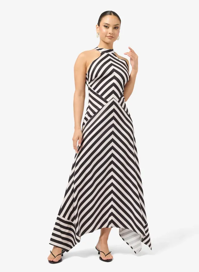 Black and White Striped Halter Neck Maxi Dress – image 4