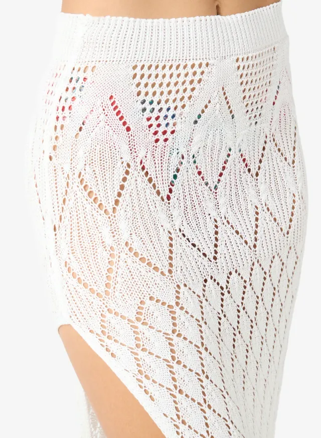 White Crochet Knit Beach Skirt for Women - Full Length – image 4