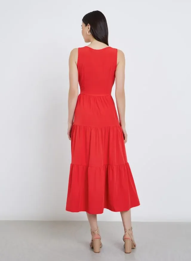 Solid Sleeveless Tiered Midi Dress – image 5