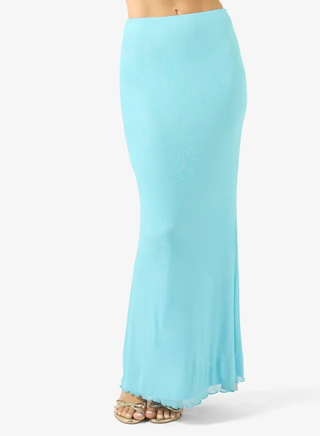 Blue Halter Neck Top & Asymmetric Skirt Coord Set with Golden Accent – image 4