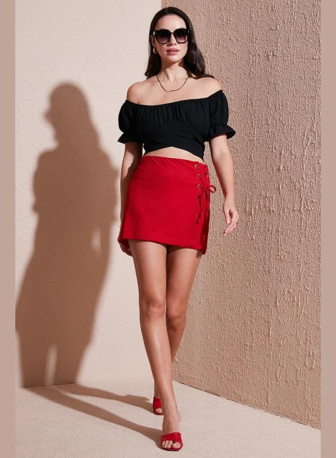Lela Women's Stretch Tied High Waist Mini Shorts Skirt