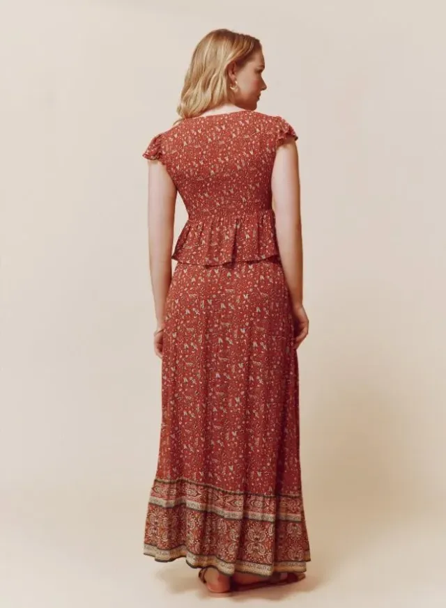 Sustainable Viscose Border Print Midi Skirt with Drawstring – image 3