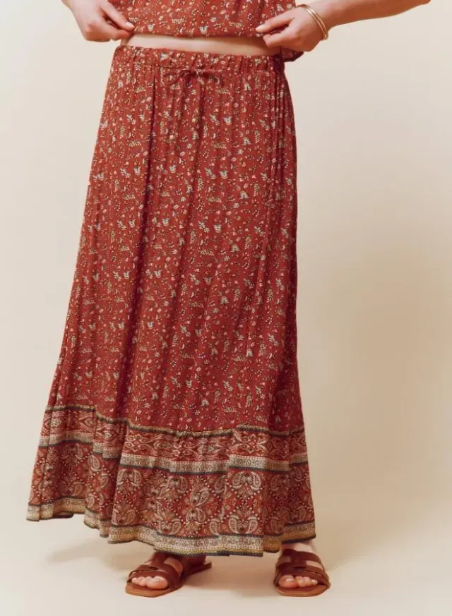 Sustainable Viscose Border Print Midi Skirt with Drawstring – image 4