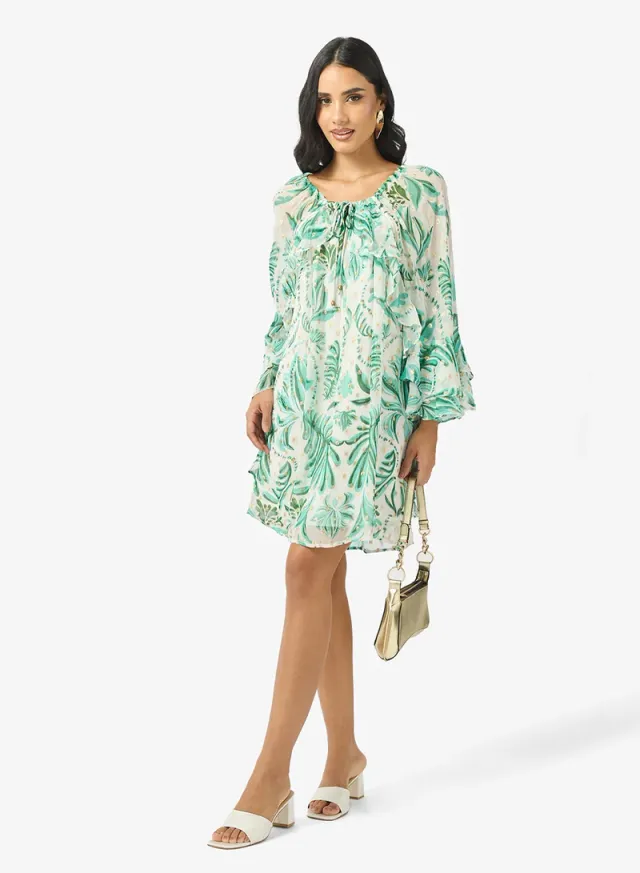 Tie Neck Puffed Sleeve Mini Dress – image 4