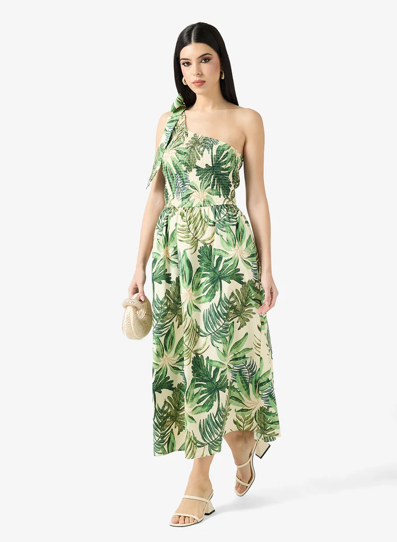 One Shoulder Printed Maxi Dress