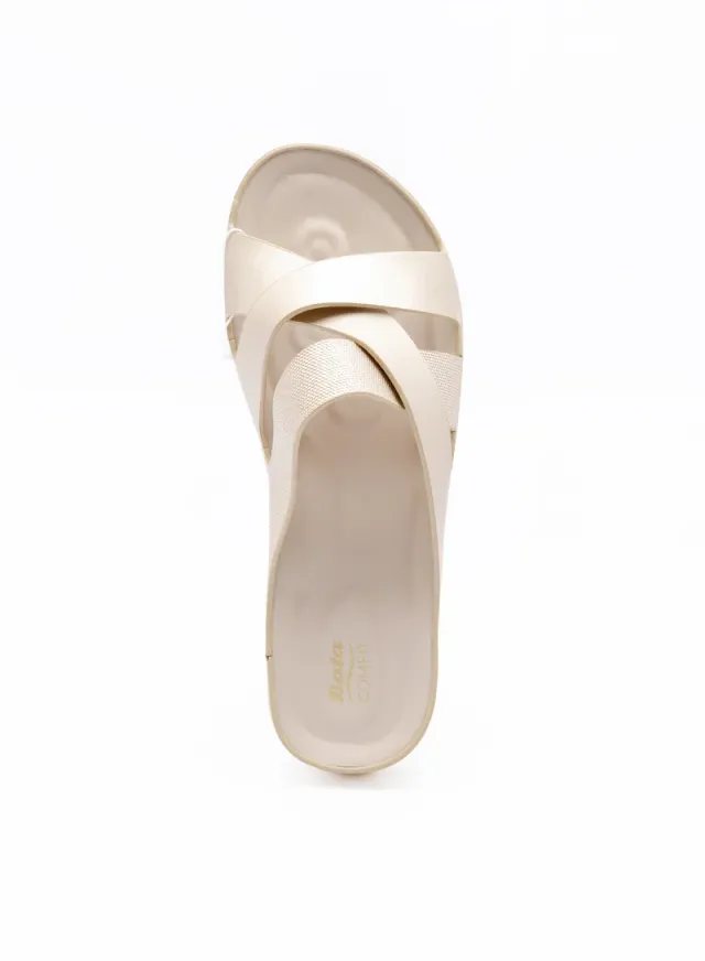 Gold Cross-Strap Flat Sandals with Contoured Footbed – image 4