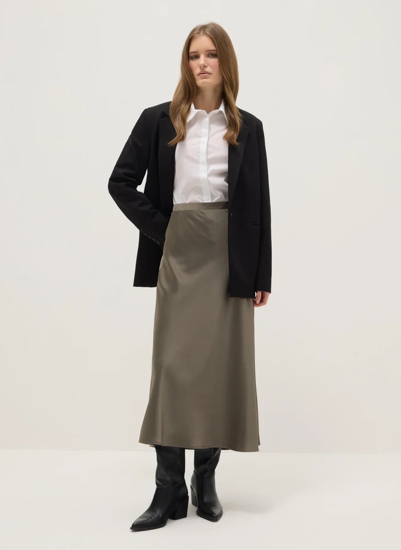 OVS Regular Fit Elastic Waist Satin Skirt Grey