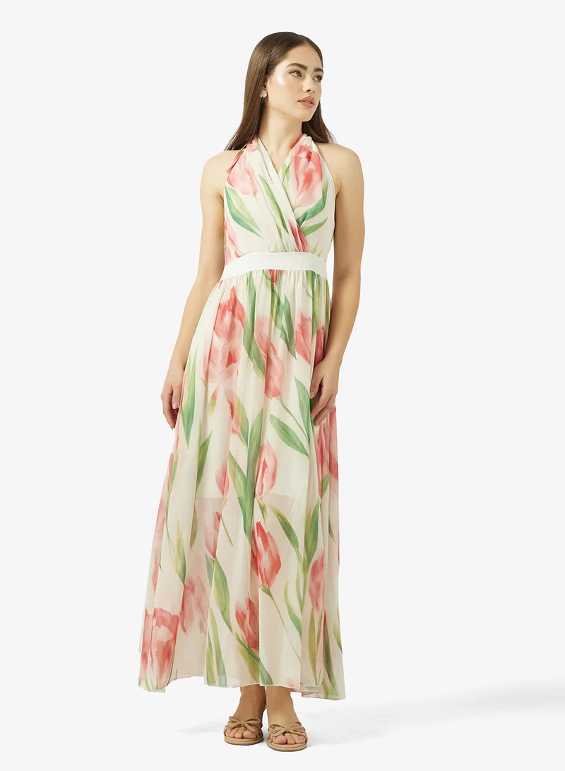 Plunge Floral A-Line Dress